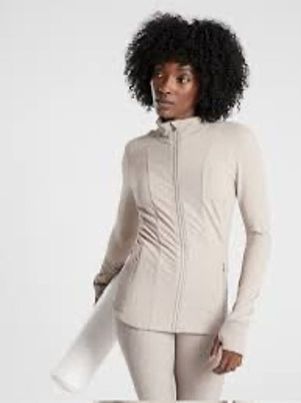 Athleta Shanti Jacket Yoga Workout Zip Front Stand Up Collar Powervita in Quail